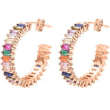 14K Gold Plated Cubic Zirconia Multicolor Rainbow Round Hoop Stud Earrings