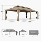 [14X28FT] Alora Extra-Large Hardtop Gazebo With Galvanized Steel Double Roof, Curtains And Netting (SAK85731)