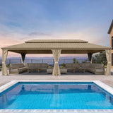 [14X28FT] Alora Extra-Large Hardtop Gazebo With Galvanized Steel Double Roof, Curtains And Netting (SAK85731)