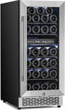 15 Inch Wine Cooler Refrigerator with Stainless Steel Double-Layer Tempered Glass Door W4888S
