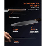 15-Pieces Set: YOLEYA Kitchen Knife Set with Block Wooden Triple Rivets