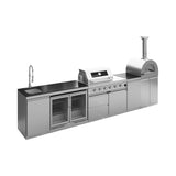 Blazon 150-Inch 4-Burner 108K BTU Outdoor Kitchen Island With Pizza Oven, Rotisserie & Refrigerator (SAK36412)