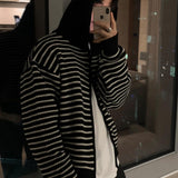 AutumnWinter Hooded Striped Sweater Cardigan Coat