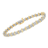 Two-Tone 10K Yellow Gold over .925 Sterling Silver 1.0 Cttw Diamond S-Curve Link Miracle-Set Tennis Bracelet (I-J Color, I3 Clarity) - 7"