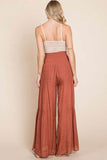 Tie front ruched waist back pants