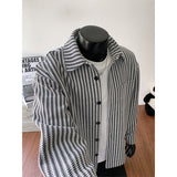 Vintage Lapel Sophisticated Striped Long-sleeve Top