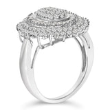 Sterling Silver 2.0 Cttw Diamond Oval Halo Cocktail Ring