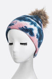 Tie Dyed Natural Natural Genuine Fur Pom Beanie