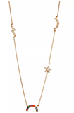 Unwritten Crystal Rainbow, Star, Moon and Lightening Statement Necklace in Gold