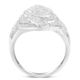 .925 Sterling Silver & 1-1/8 Cttw Diamond Marquise Shaped Cluster Triple Halo Knot Cocktail Fashion Ring (I-J Color, I2-I3 Clarity) - Size 6