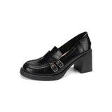 New Autumn British Style Platform Loafers For Women, Round Toe Flats With Metal Buckle Strap & Soft Sole