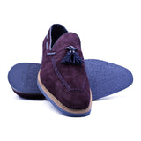 16-625-BDX CRAWFORD Sueded Goatskin & Crocodile Tassel Loafer, Bordeaux