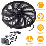16" Electric Radiator Cooling Fan 12V 120W 10 Blades Car Thermostat Kit