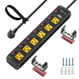 CRST 6-Outlet Metal Power Strip Surge Protector with Individual Switches, Versatile Mounting System