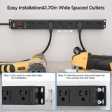 CRST 8 Outlets Mountable Metal Power Strip Surge Protector, 6FT Flat Plug, 2100 Joules, Wide Spaced