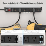 CRST 6 Outlets Wide Spaced Mountable Metal Power Strip Surge Protector, 2100 Joules Protection, Easy Mounting
