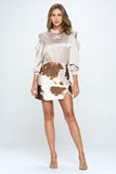 Cow Print Satin Mini Skirt with Slit