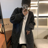 Womens Solid-Color Loose Hooded Sweater Jacket