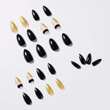 Black Gold Glitter Pointed Wear Nail Art Finished Fake Nails
