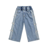 New Autumn Denim Wide-Leg Straight Pants With Bow For Kids