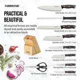 Farberware 15-Piece Triple Rivet Kitchen Knife Block Set with Natural Wood Block and Black Handles