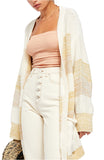 Free People Womens Beige Striped Open Cardigan Sweater, Medium