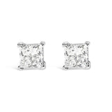 14K White Gold 3/8 Cttw Lab Grown Princess-Cut Diamond 4-Prong Solitaire Stud Earrings (VS1-VS2 Clarity, F-G Color)
