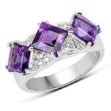 3.09 Carat Genuine Amethyst and White Topaz .925 Sterling Silver Ring