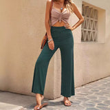 Womens High-waisted Ribbed Straight-leg Pants