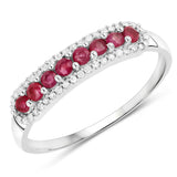 0.47 Carat Genuine Ruby and White Diamond 14K White Gold Ring