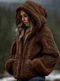Womens Warm Hooded Zip-Up Cardigan Sweater