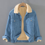 Men's Corduroy Workwear American Retro Lapels Jacket Heavy Imitation Lamb Wool Thickened Cotton-padded Coat