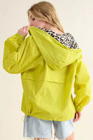 And The Why Leopard Print Hoodie Zipper Up Pocket Windbreaker