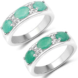 1.38 Carat Genuine Emerald and White Topaz .925 Sterling Silver Ring