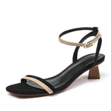 Women's Elegant Open-Toed Mid-Heel Buckle Sandals