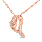 14k Rose Gold Plated Silver 1/10 Cttw Diamond Open Heart Pendant Necklace