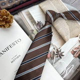 Retro Coffee Color Orange Red Striped Tie Hand Hit 8CM Men