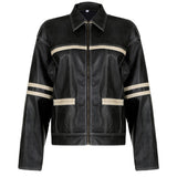 Women's Retro Contrast Color Split Leather Coat