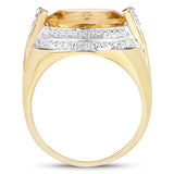 4.56 Carat Genuine Citrine and White Diamond .925 Sterling Silver Ring