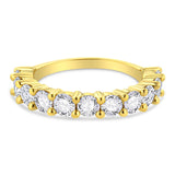 14K Yellow Gold Plated .925 Sterling Silver 2.00 Cttw Shared Prong Set Round-Diamond 11 Stone Band Ring (J-K Color, I1-I2 Clarity) - Size 7