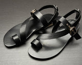 Men's Hollow Leather Roman Sandals, Thong Design