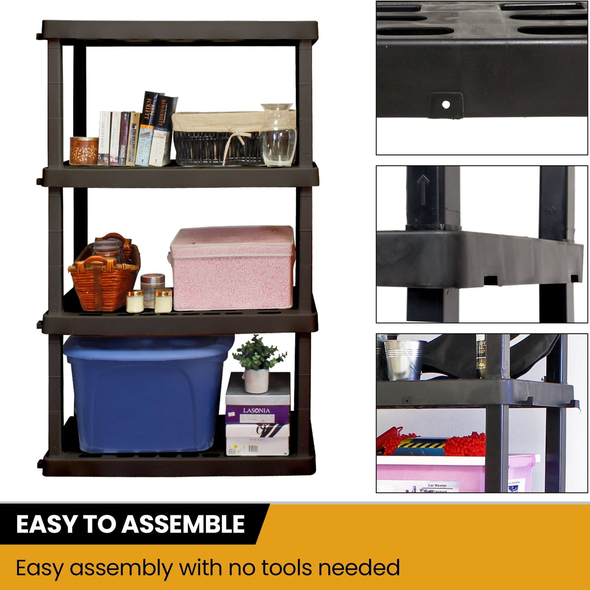 Hyper Tough Large 4-Tier Plastic Storage Unit, W36 x D18 x H56
