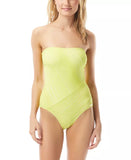 Vince Camuto Spliced Printed Bandeau One-Piece Swimsuit – Yellow, Size 12