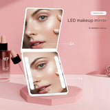 Compact Double-Sided Folding Makeup Mirror Handheld Portable LED Light For Touch-Ups