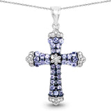 1.84 Carat Genuine Tanzanite and White Zircon .925 Sterling Silver Pendant