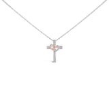 14K Rose Gold Plated Sterling Silver 1/10 Cttw Diamond Cross & Heart Pendant Necklace