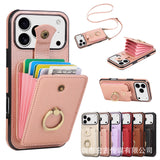 Leather Phone Case With Ring Holder And Card Slot Drop Proof Protective Case
