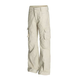 Retro Unisex Solid-Color Multi-Pocket Loose Flare-Bootcut Workwear Casual Pants