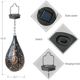 Hanging Solar Lantern Lights, Boho Decorative LED Garden Lights, Waterproof Solar Metal Lamp for Outdoor Patio Lawn Decor