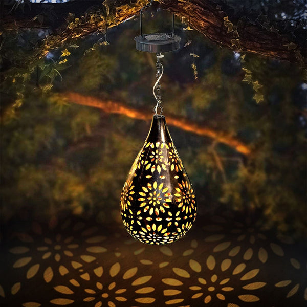 Hanging Solar Lantern Lights, Boho Decorative LED Garden Lights, Waterproof Solar Metal Lamp for Outdoor Patio Lawn Decor
